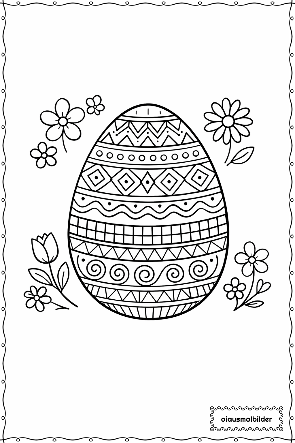  Ostern Gemustertes Ei Ausmalseite 