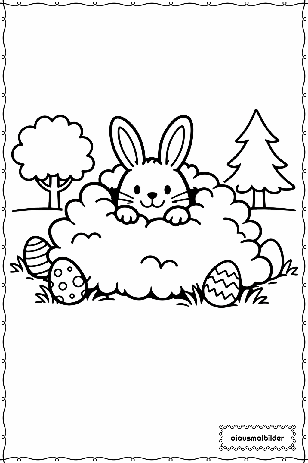 Ostern Hase im Busch Ausmalseite