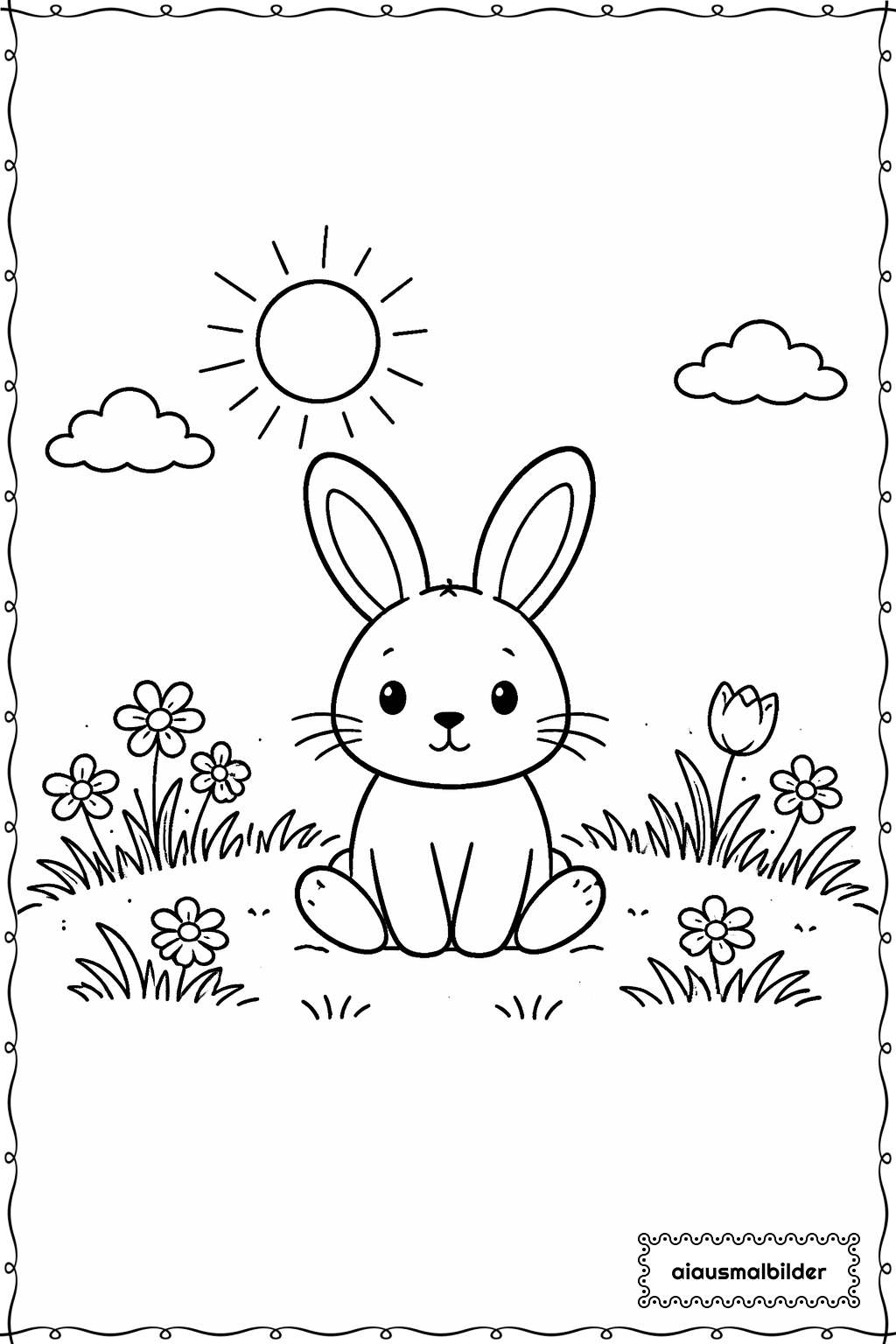 Ostern Hase im Garten Ausmalseite