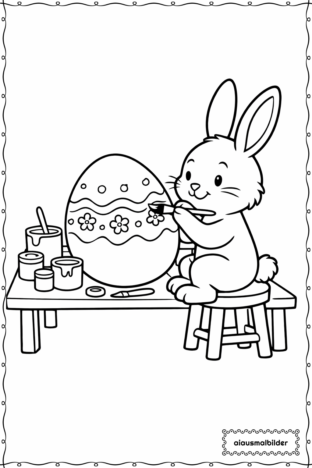  Ostern Hase malt Ei Ausmalseite 