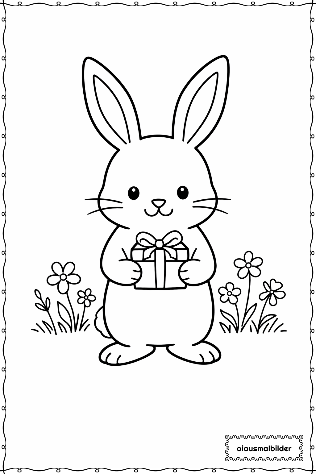  Ostern Hase mit Geschenk Ausmalseite 
