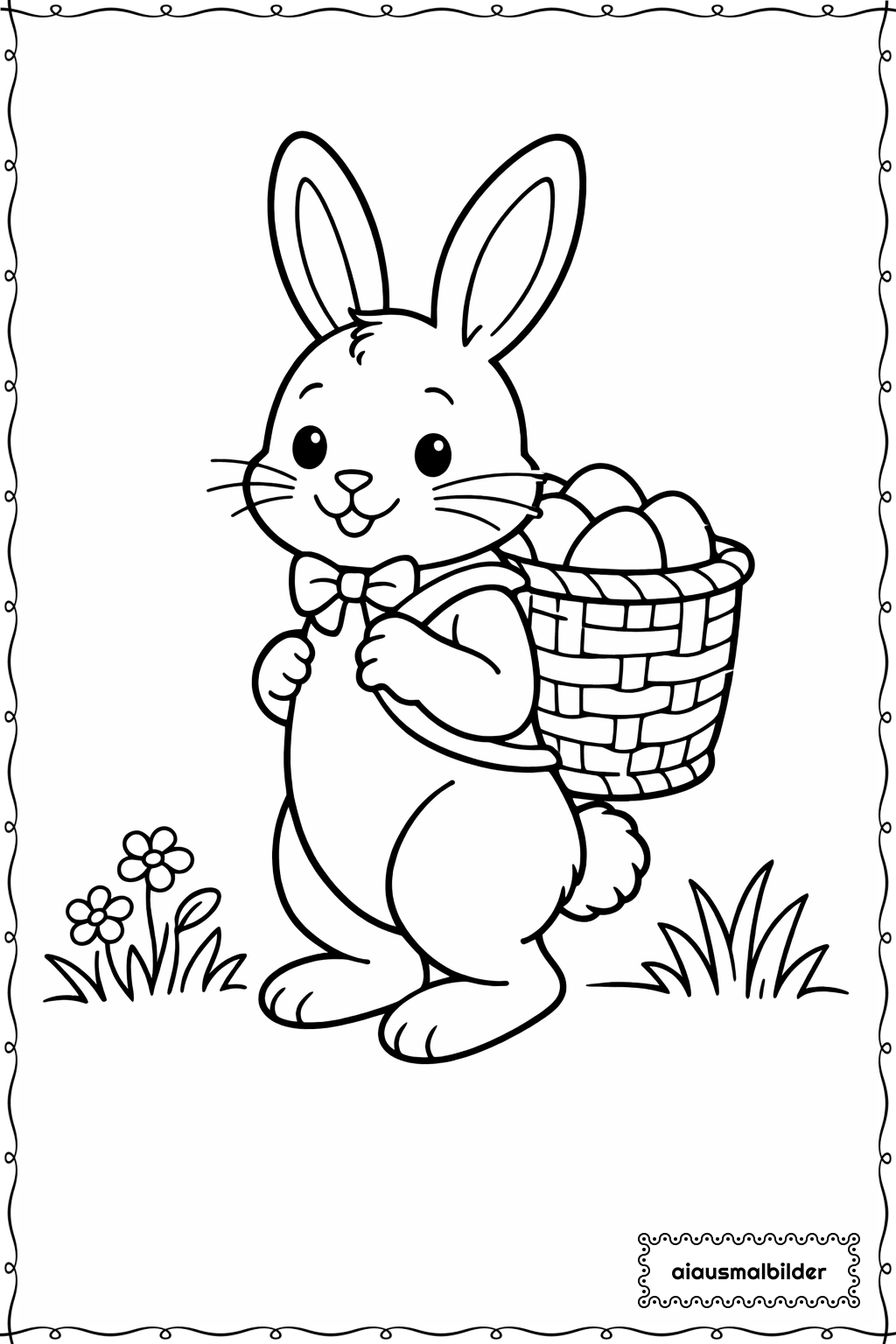  Ostern Hase mit Korb im Gras Ausmalseite 