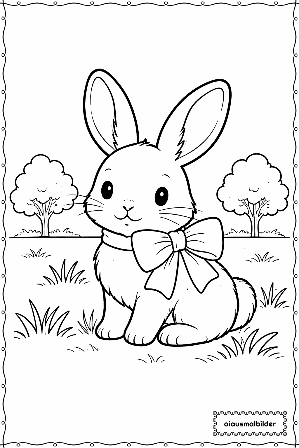  Ostern Hase mit Schleife Ausmalseite 