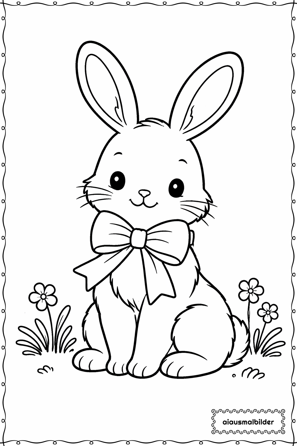  Ostern Hase mit Schleife Ausmalseite 
