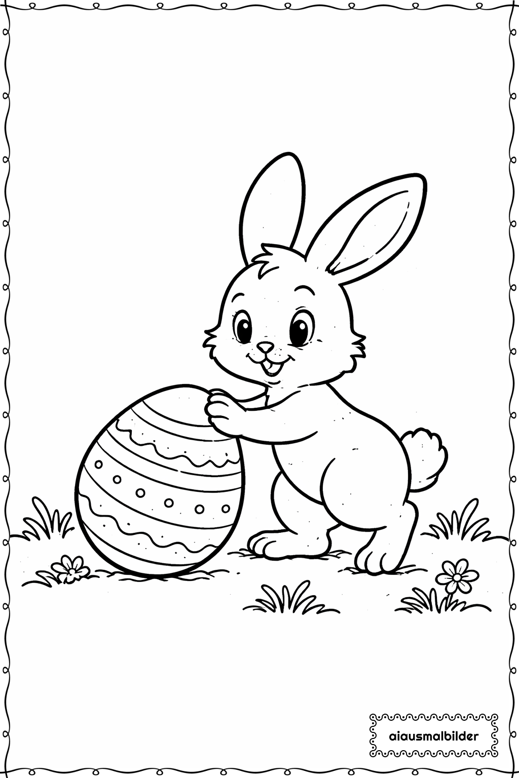  Ostern Hase rollt Ei Ausmalseite 
