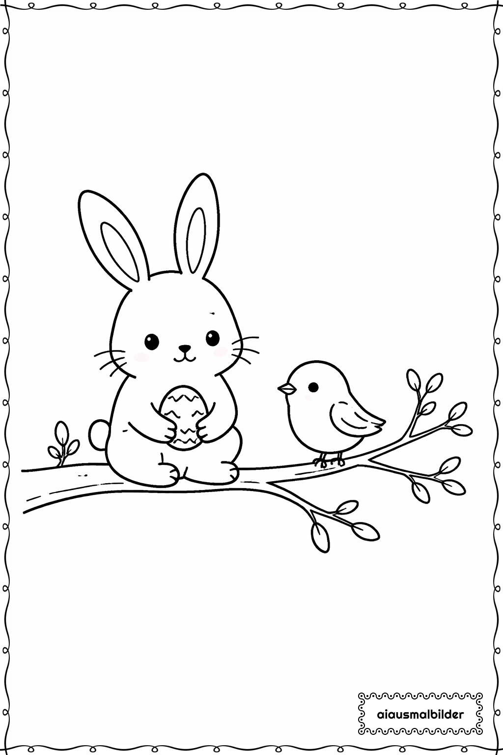  Ostern Hase und Vogel Ausmalseite 