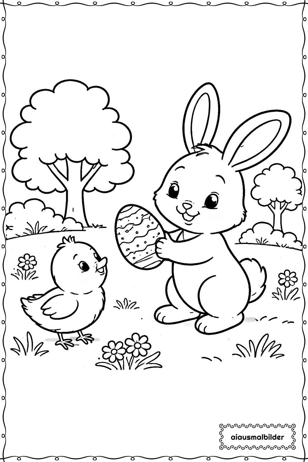  Ostern Hase zeigt Ei Ausmalseite 