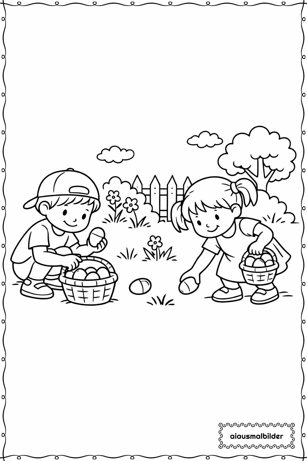  Ostern Kinder suchen Eier Ausmalseite 