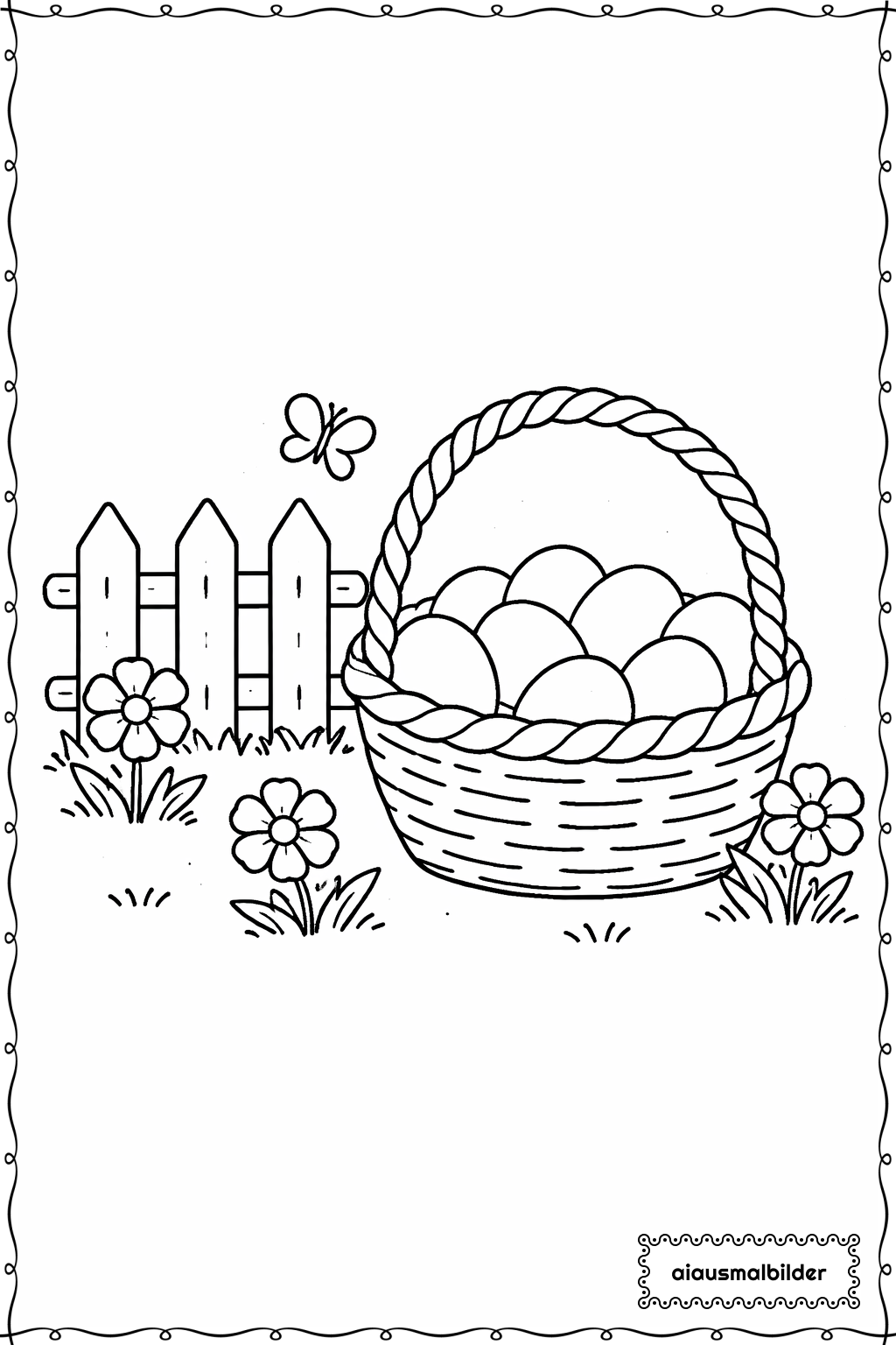 Ostern Korb am Zaun Ausmalseite