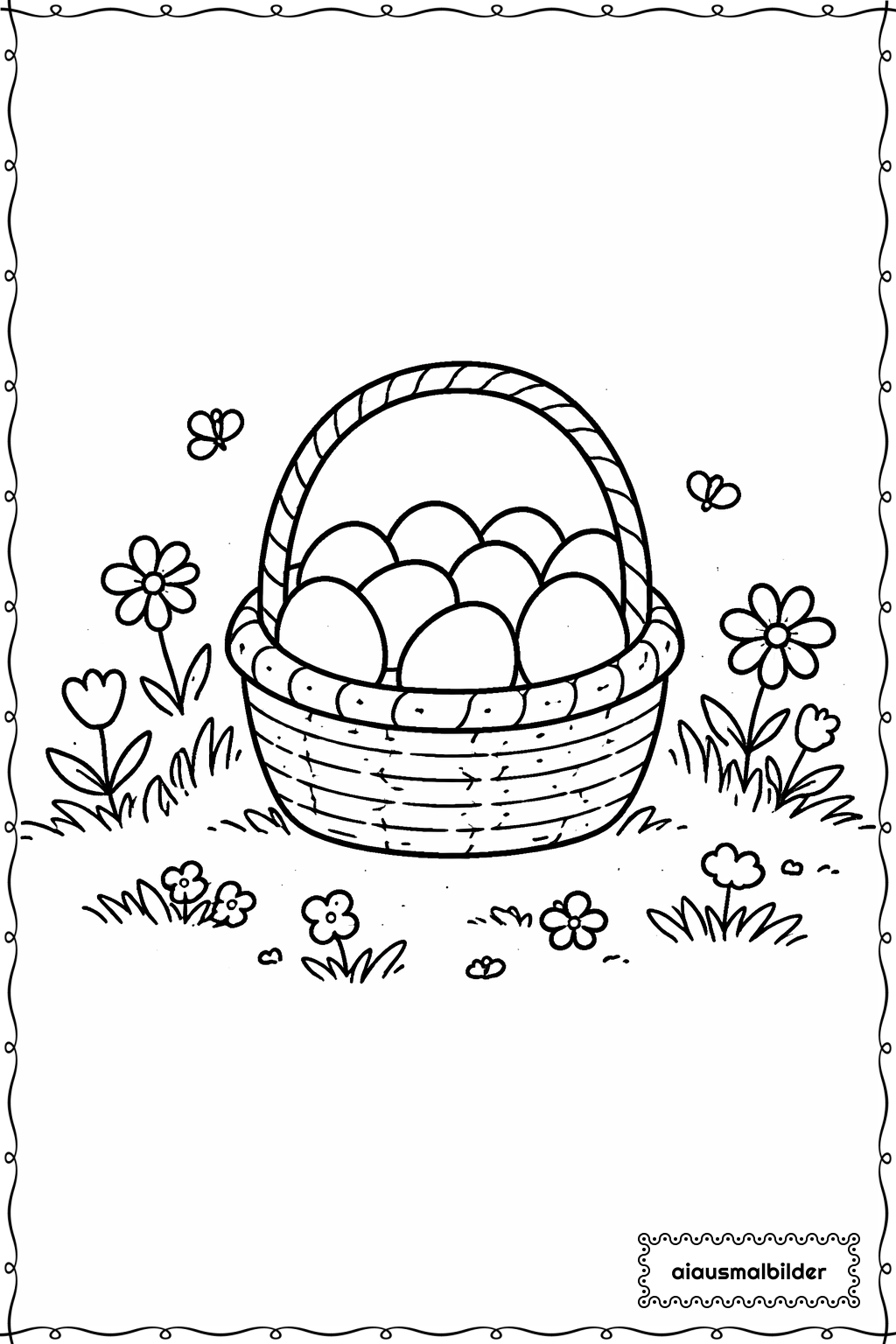  Ostern Korb auf Wiese Ausmalseite 