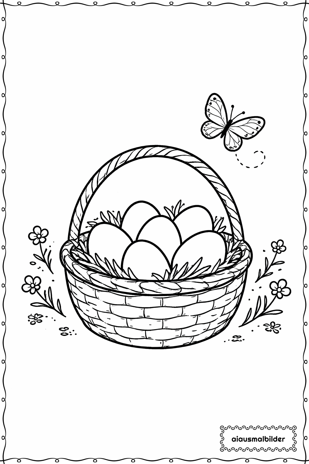  Ostern Korb und Schmetterling Ausmalseite 