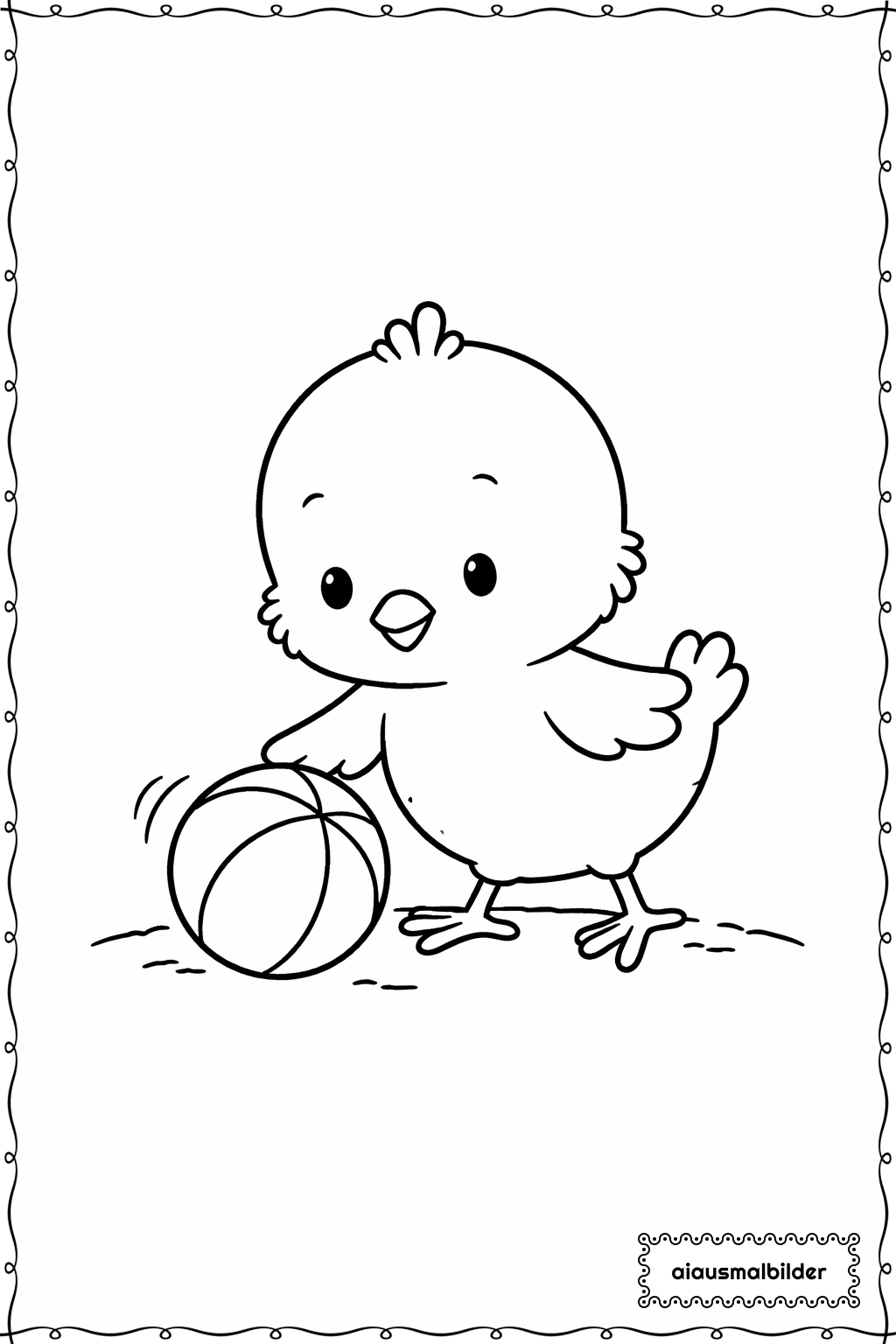  Ostern Küken und Ball Ausmalseite 