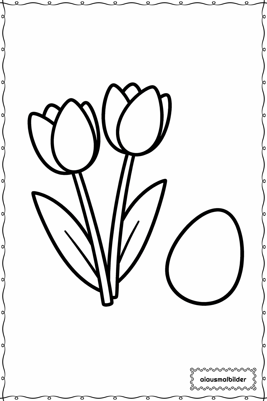 Ostern Tulpen und Ei Ausmalseite
