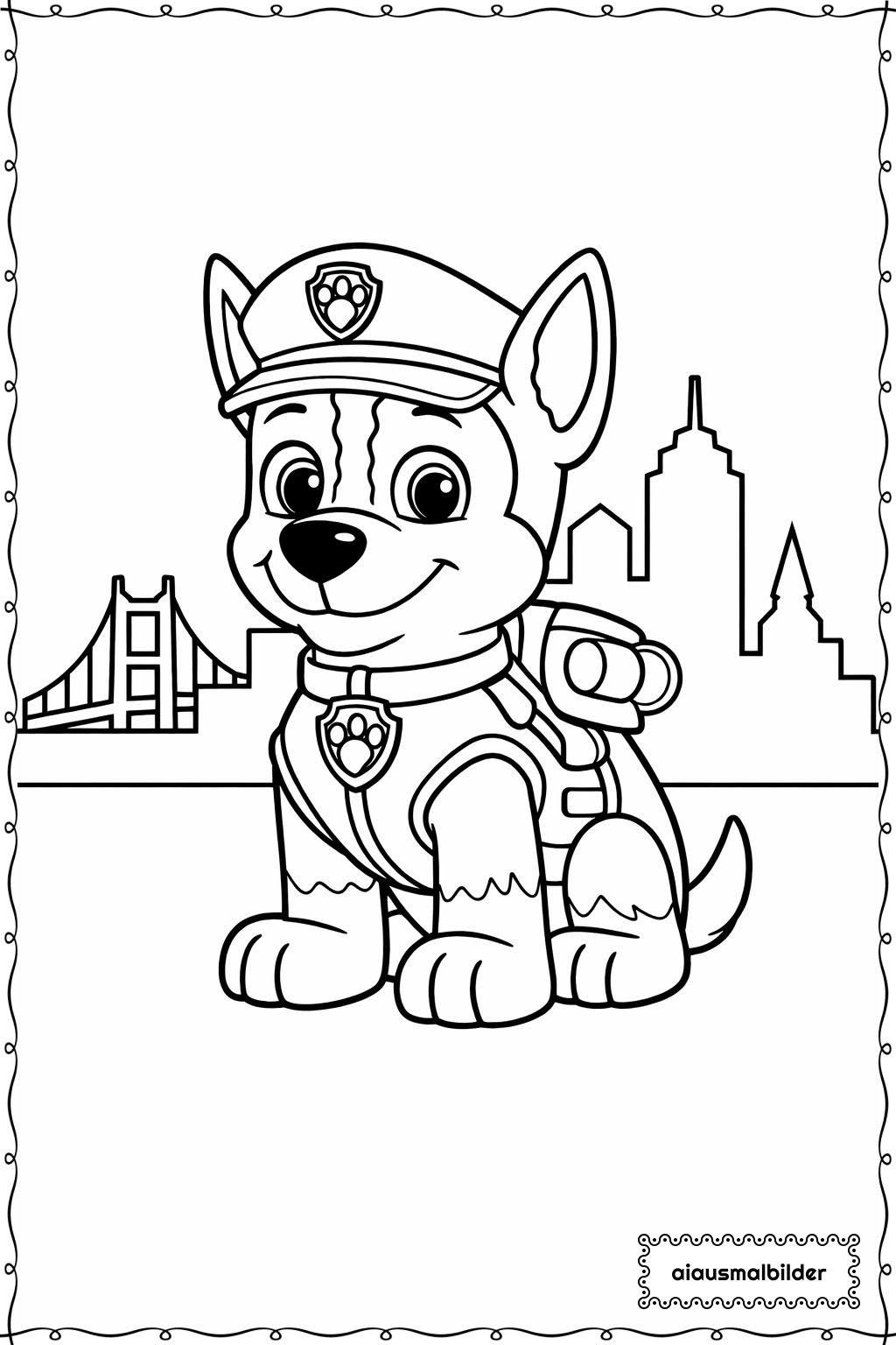 Paw Patrol Hund als Polizist Ausmalseite