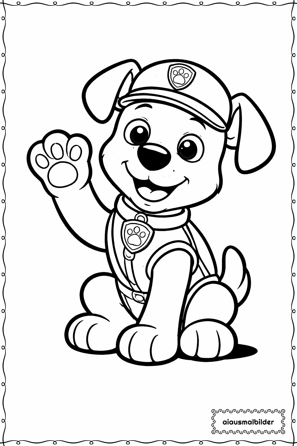 Paw Patrol Hund auf Pfote sitzt Ausmalseite