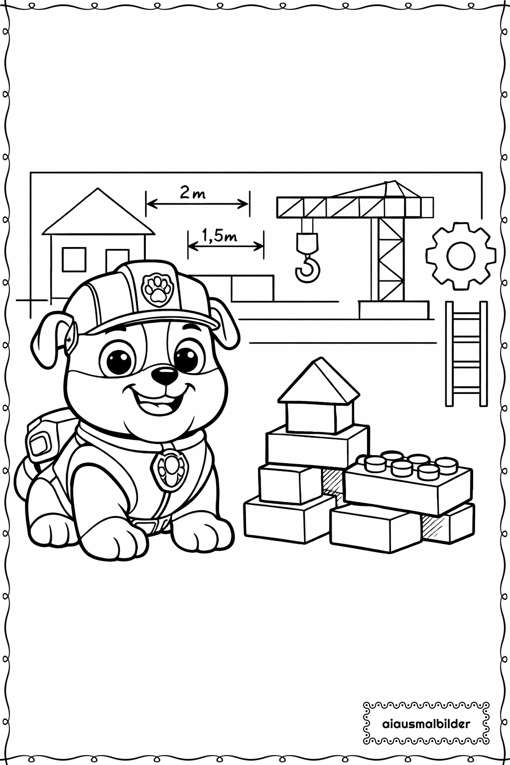 Paw Patrol Hund beim Bau Ausmalseite