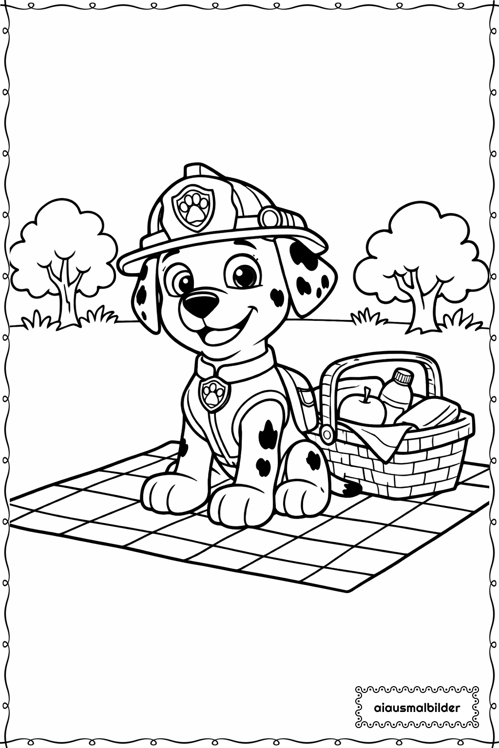 Paw Patrol Hund beim Picknick Ausmalseite