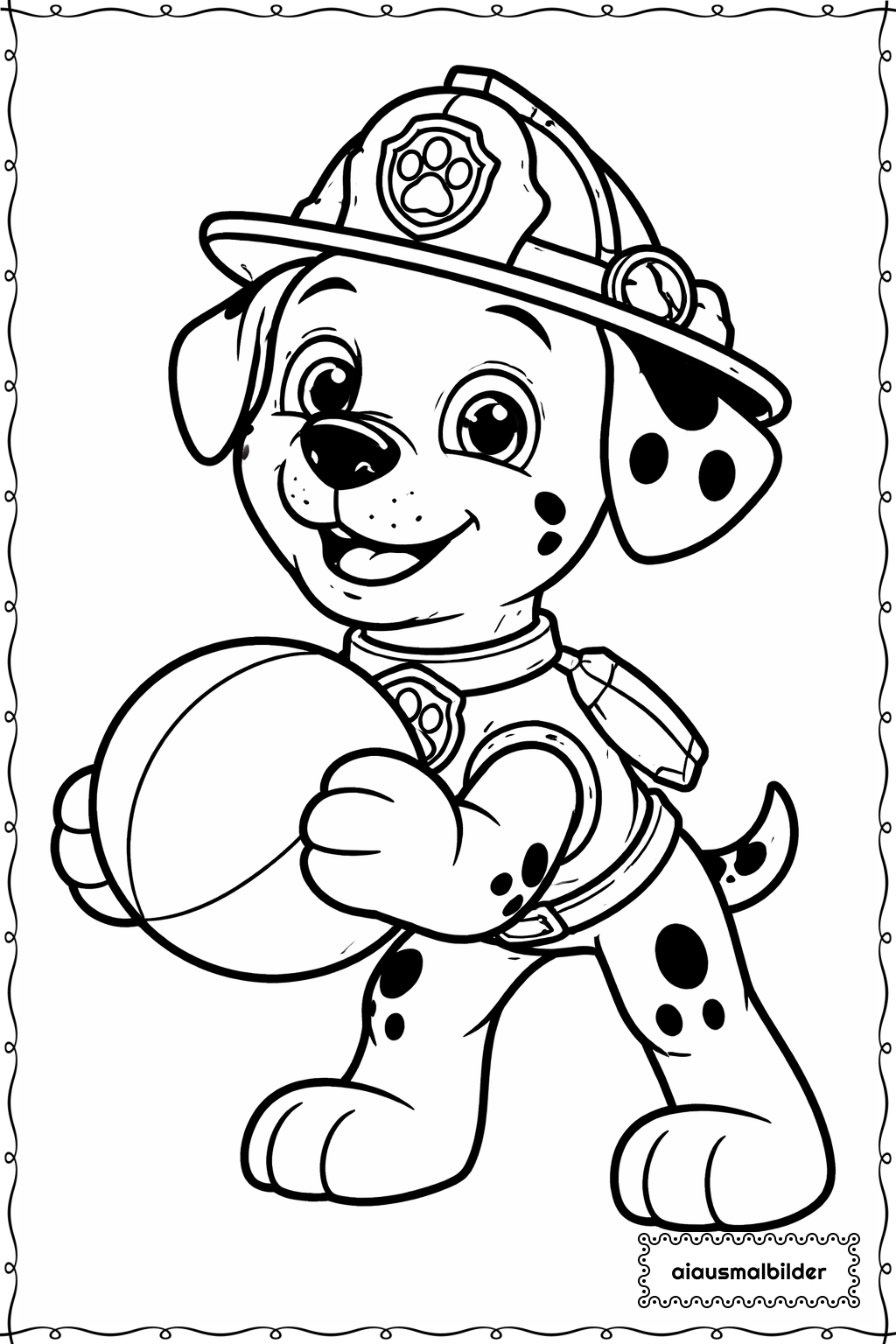 Paw Patrol Hund mit Ball Ausmalseite