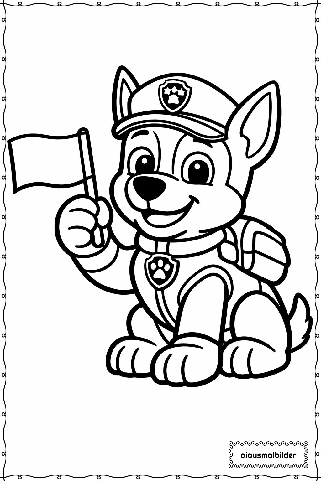 Paw Patrol Hund mit Flagge Ausmalseite
