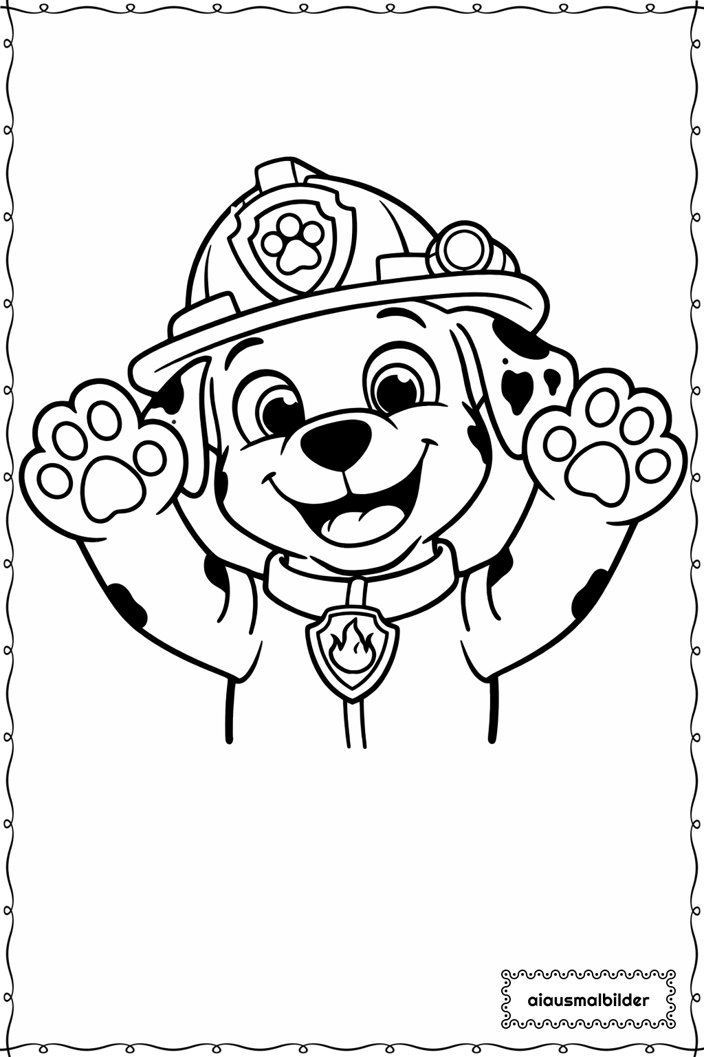 Paw Patrol Hund winkt mit beide Pfoten Ausmalseite