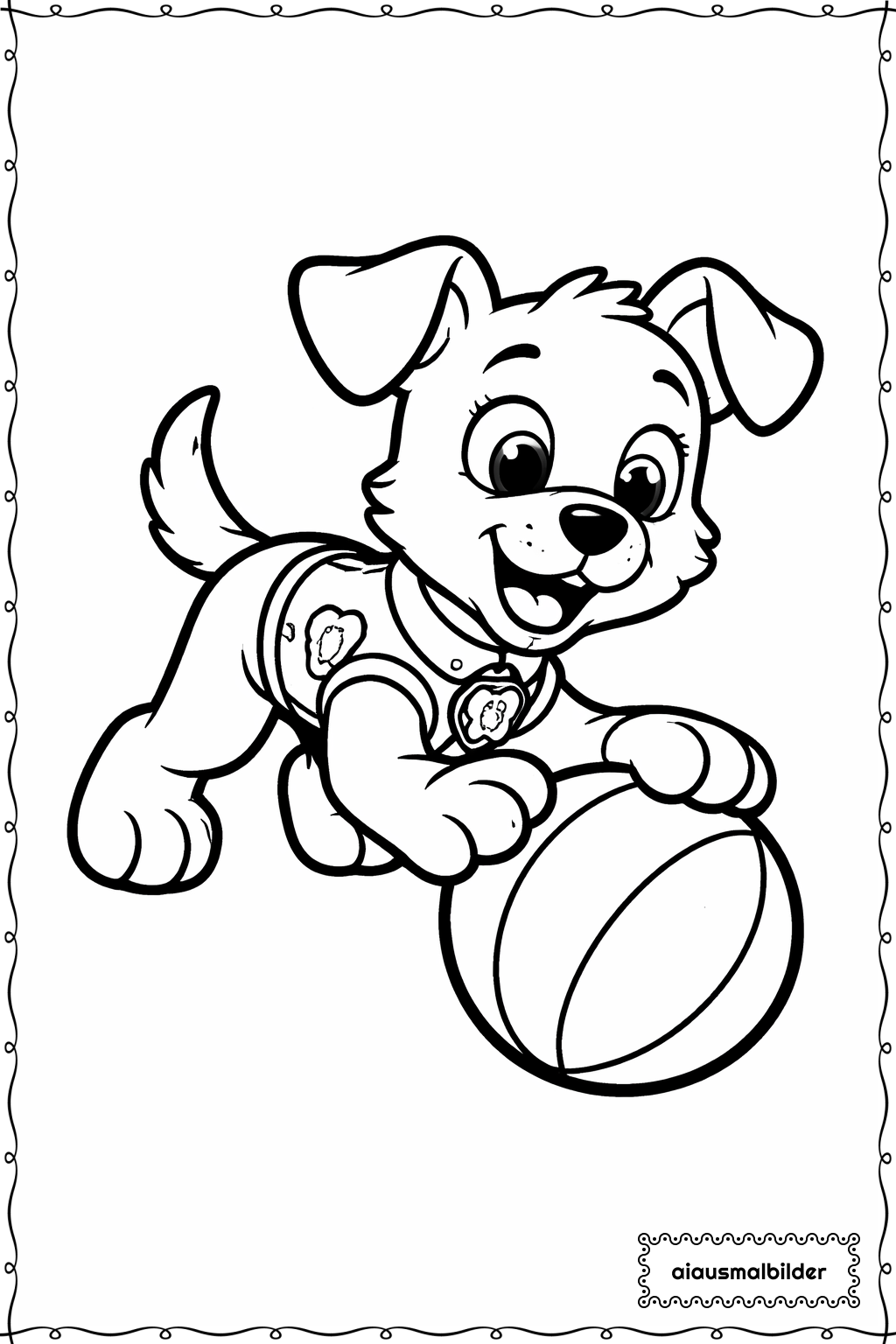 Paw Patrol Welpe am Ball spielt Ausmalseite
