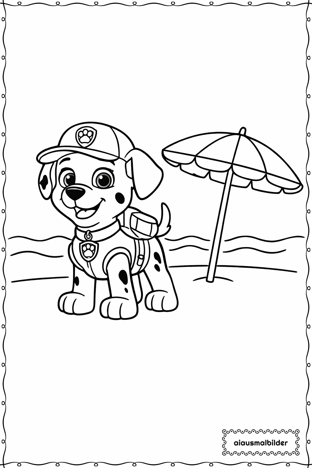 Paw Patrol Welpe am Strand Ausmalseite