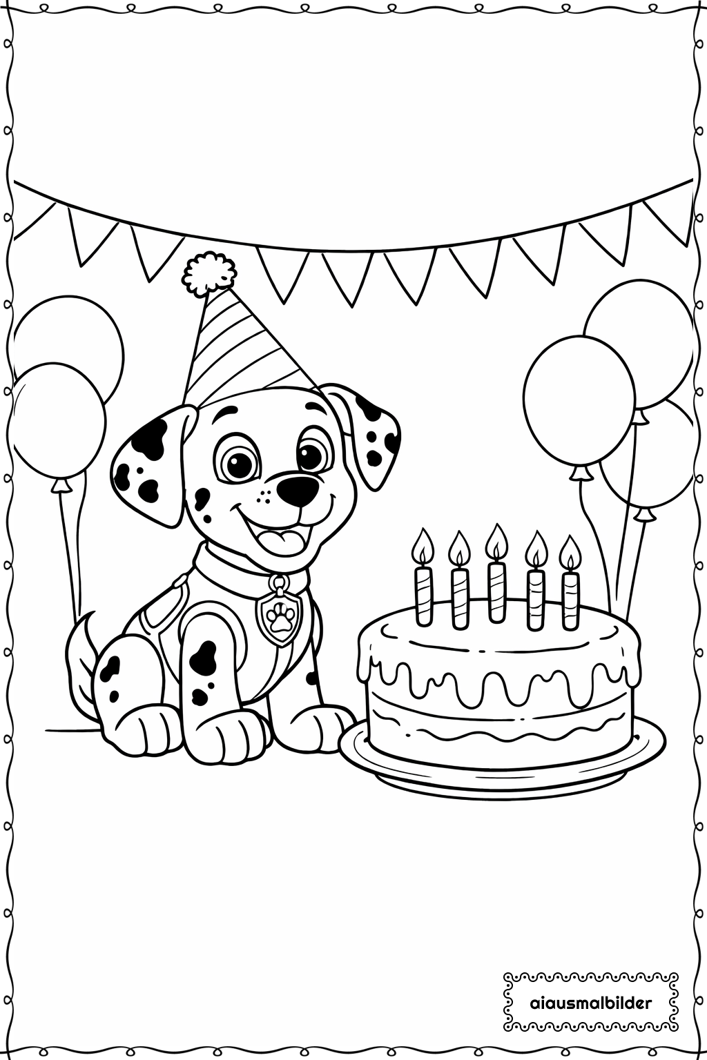 Paw Patrol Welpe auf Geburtstagsparty Ausmalseite