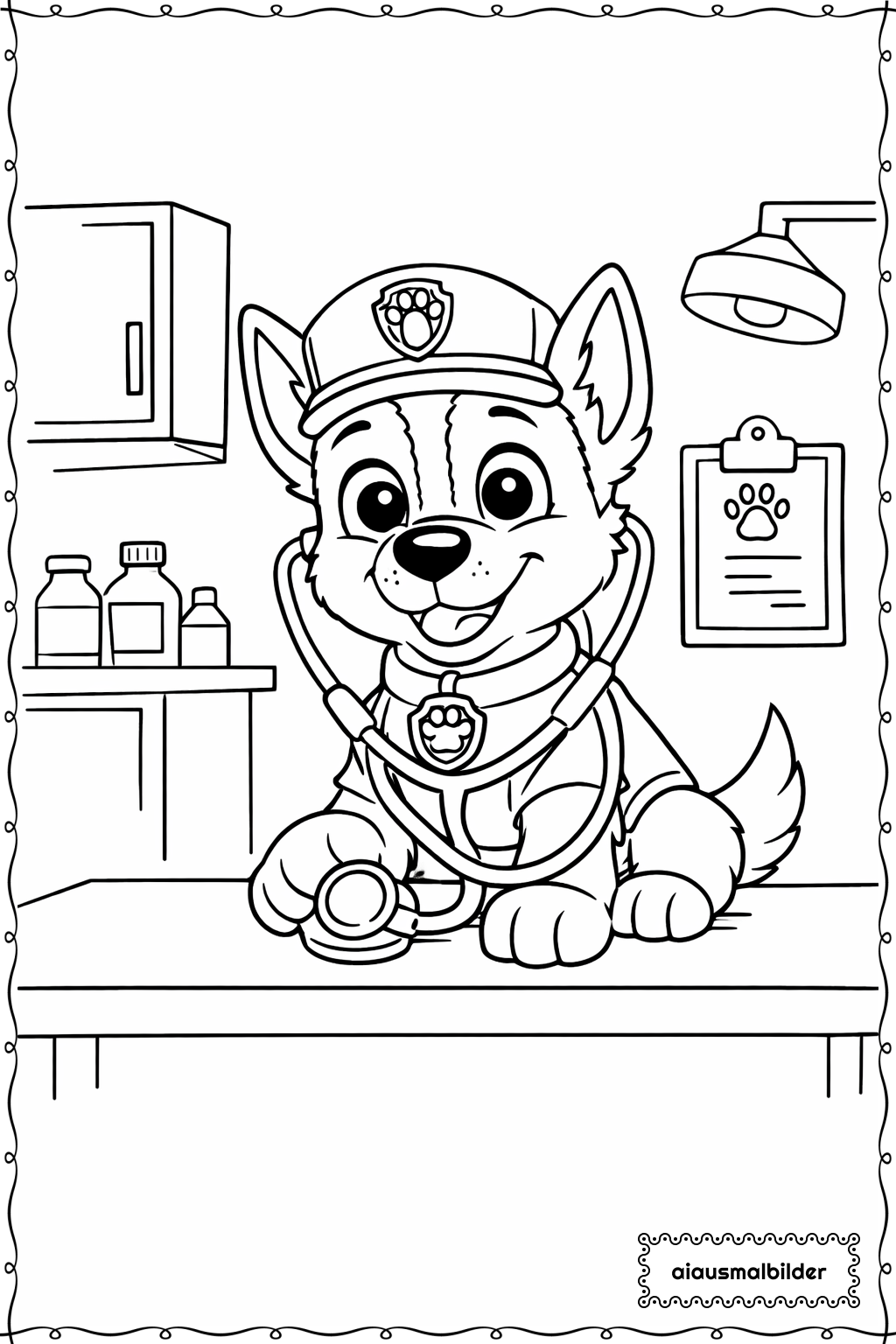 Paw Patrol Welpe beim Tierarzt Ausmalseite