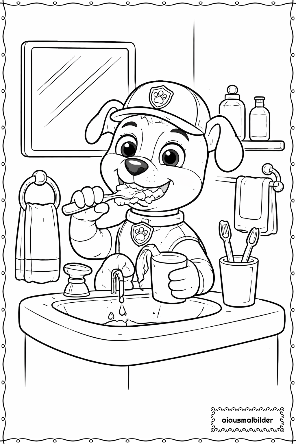 Paw Patrol Welpe beim Zähneputzen