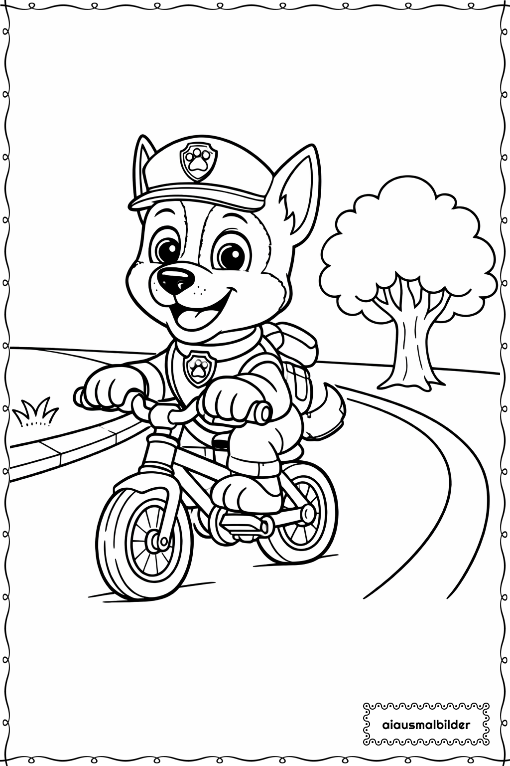 Paw Patrol Welpe mit Fahrrad Ausmalseite