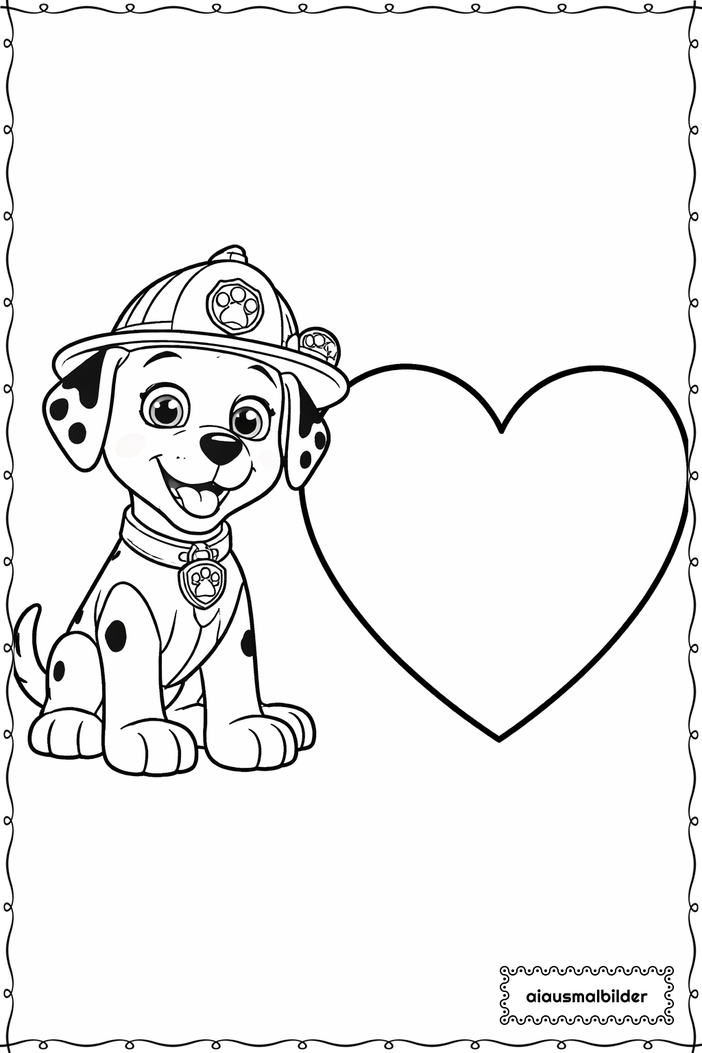 Paw Patrol Welpe mit Herz Ausmalseite