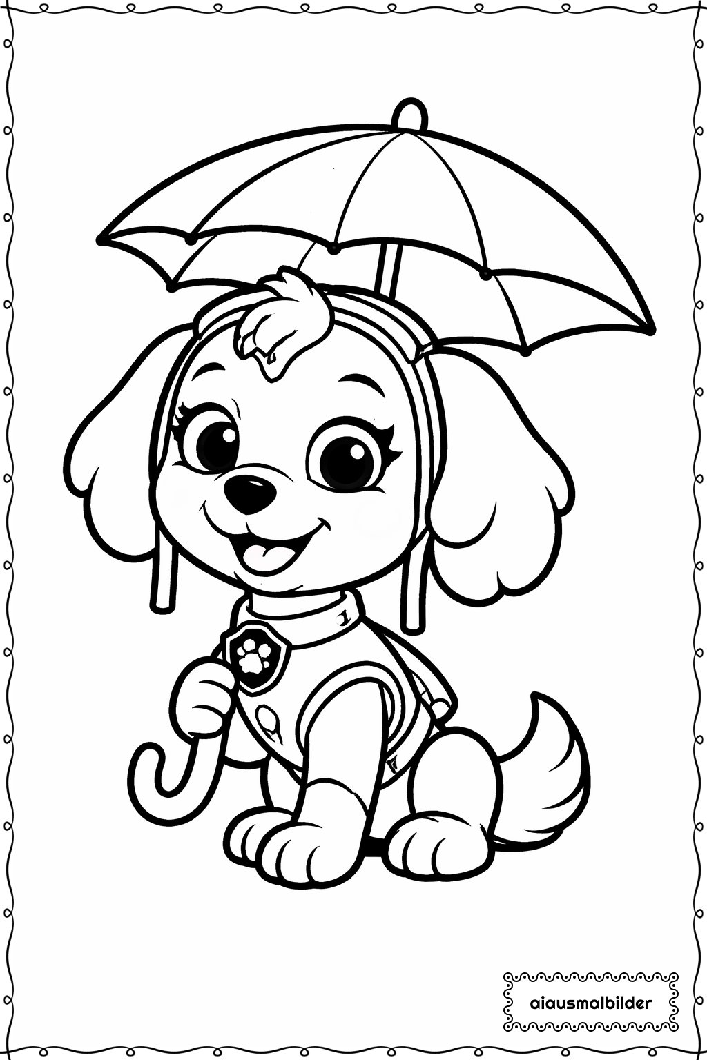 Paw Patrol Welpe mit Schirm Ausmalseite