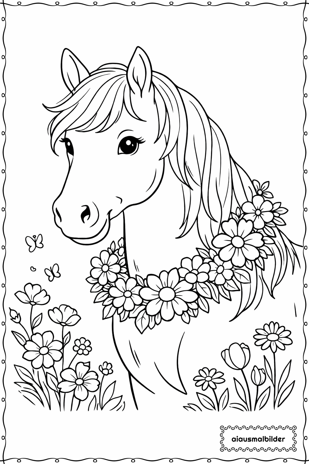 Pferd Mit Blumenkranz Ausmalseite