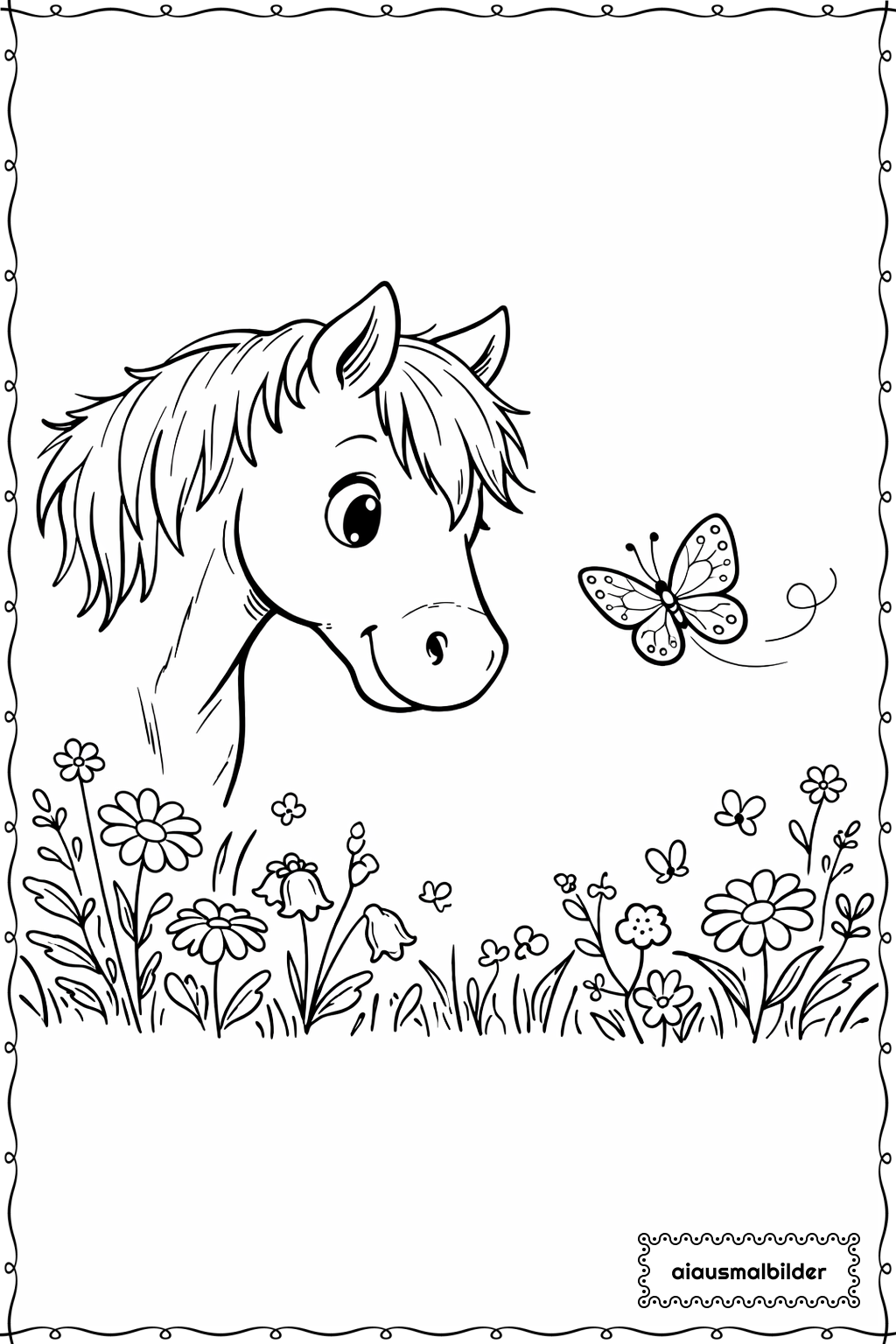 Pferd Und Schmetterling Ausmalseite