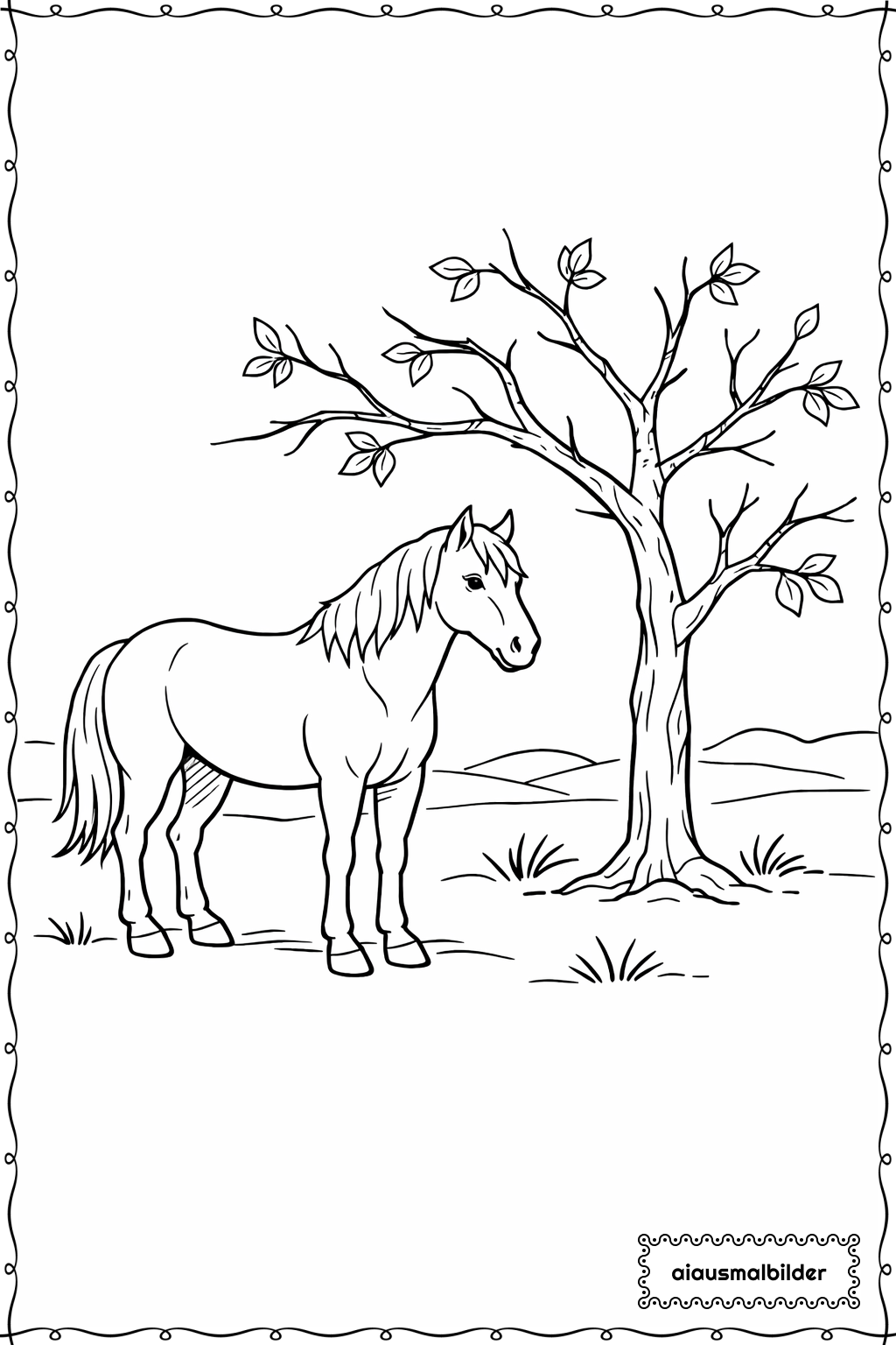 Pferd Unter Baum Ausmalseite