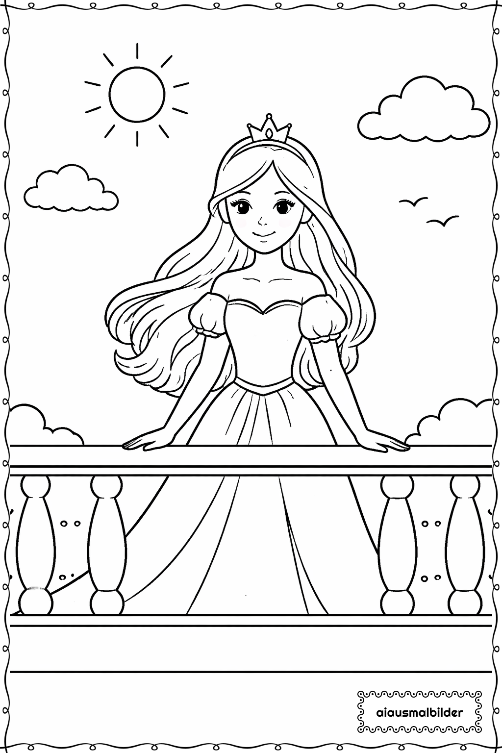  Prinzessin auf Balkon Ausmalseite 
