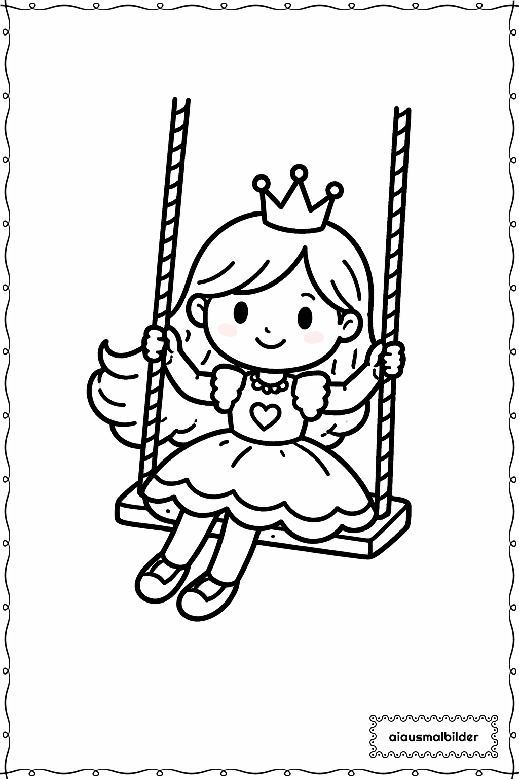  Prinzessin auf Schaukel Ausmalseite 