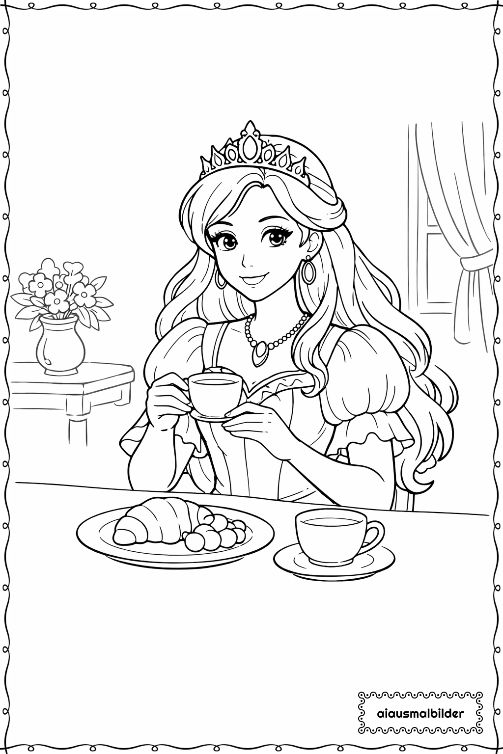 Prinzessin beim Frühstück Ausmalseite
