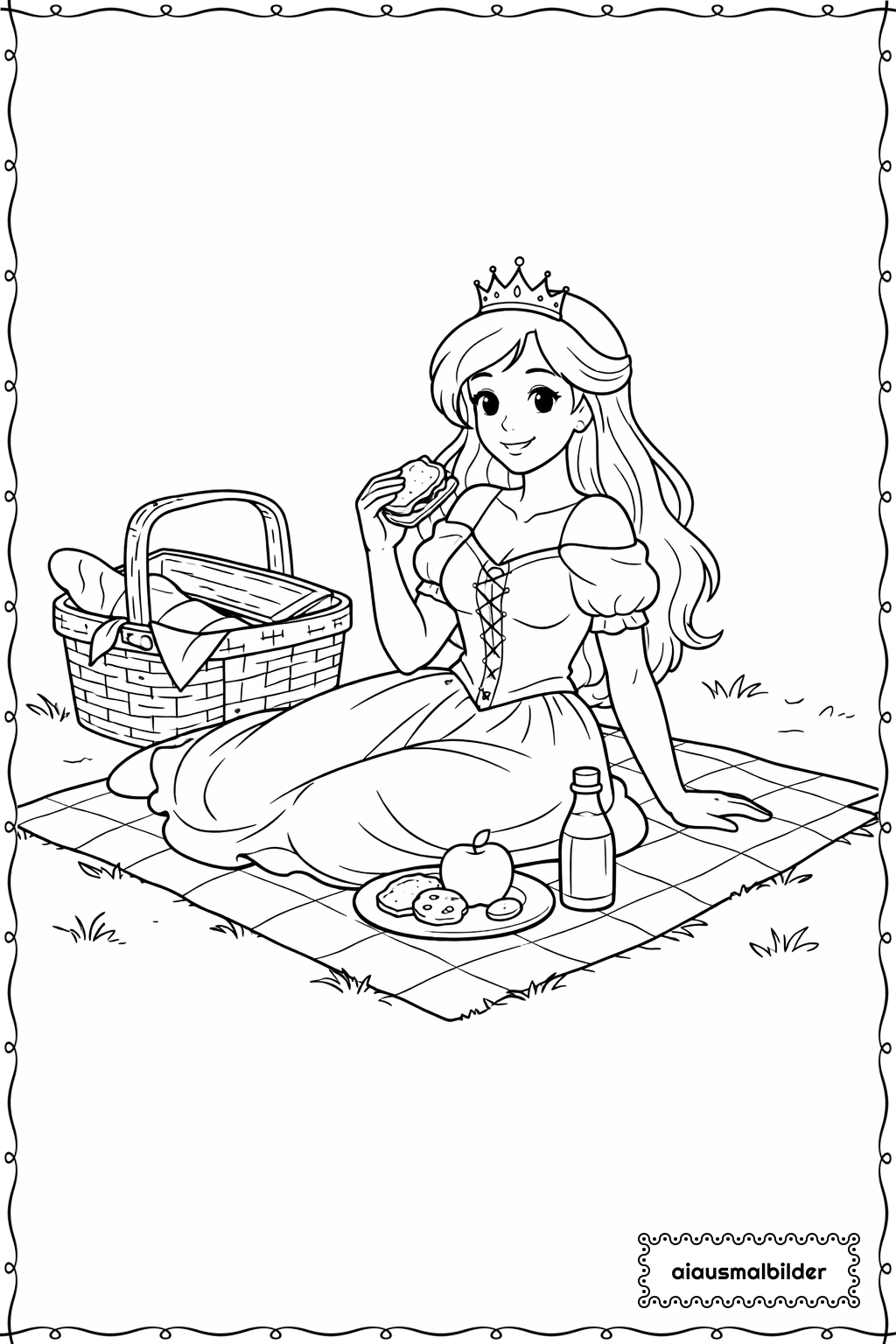  Prinzessin beim Picknick Ausmalseite 