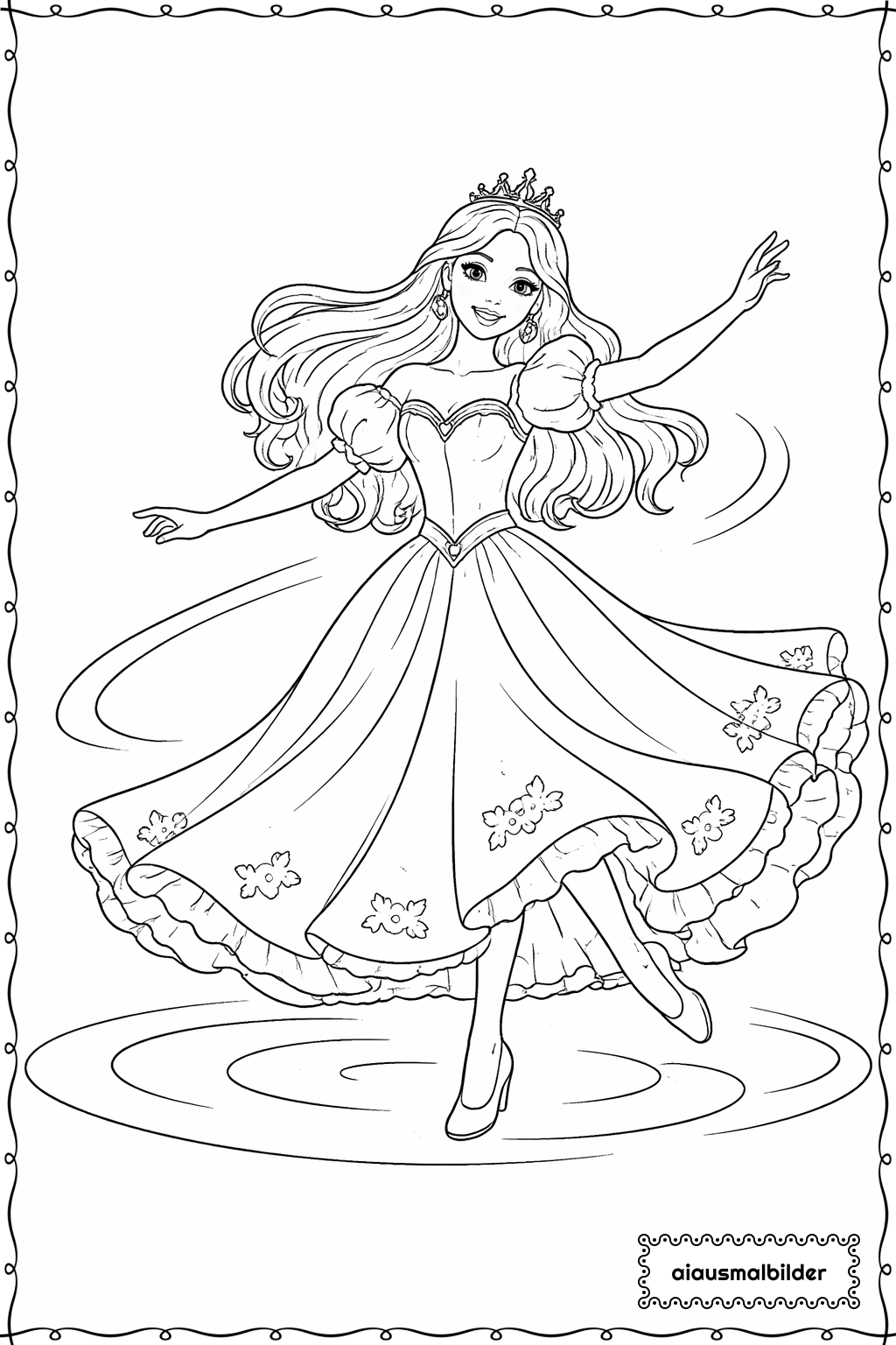  Prinzessin beim Tanzen Ausmalseite 