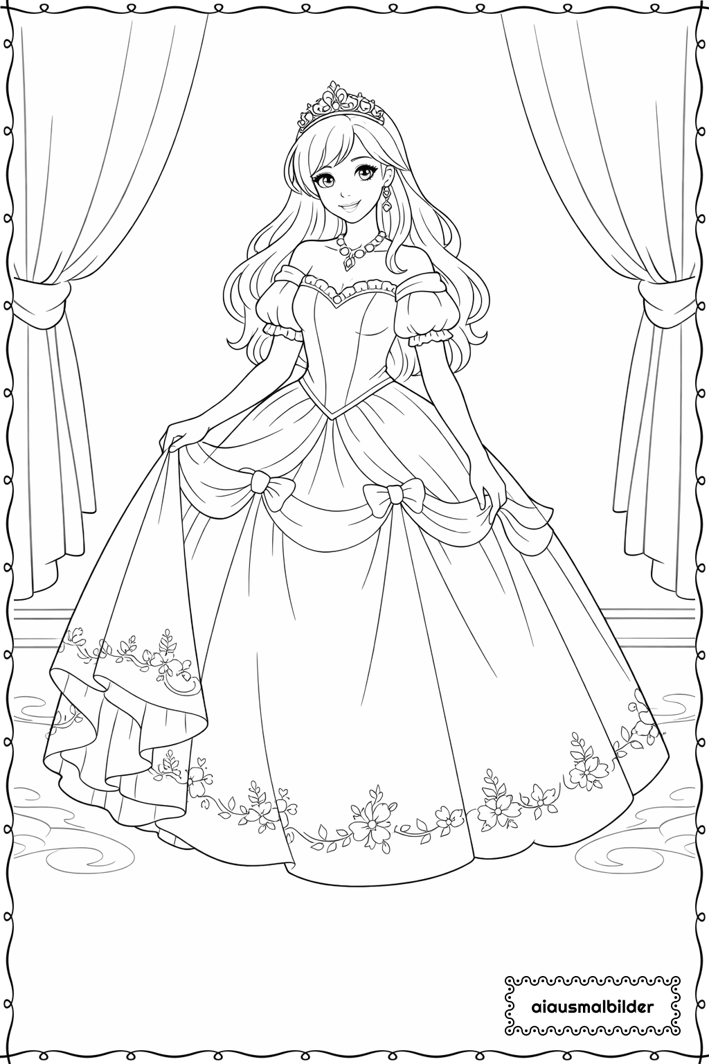  Prinzessin im Ballkleid Ausmalseite 