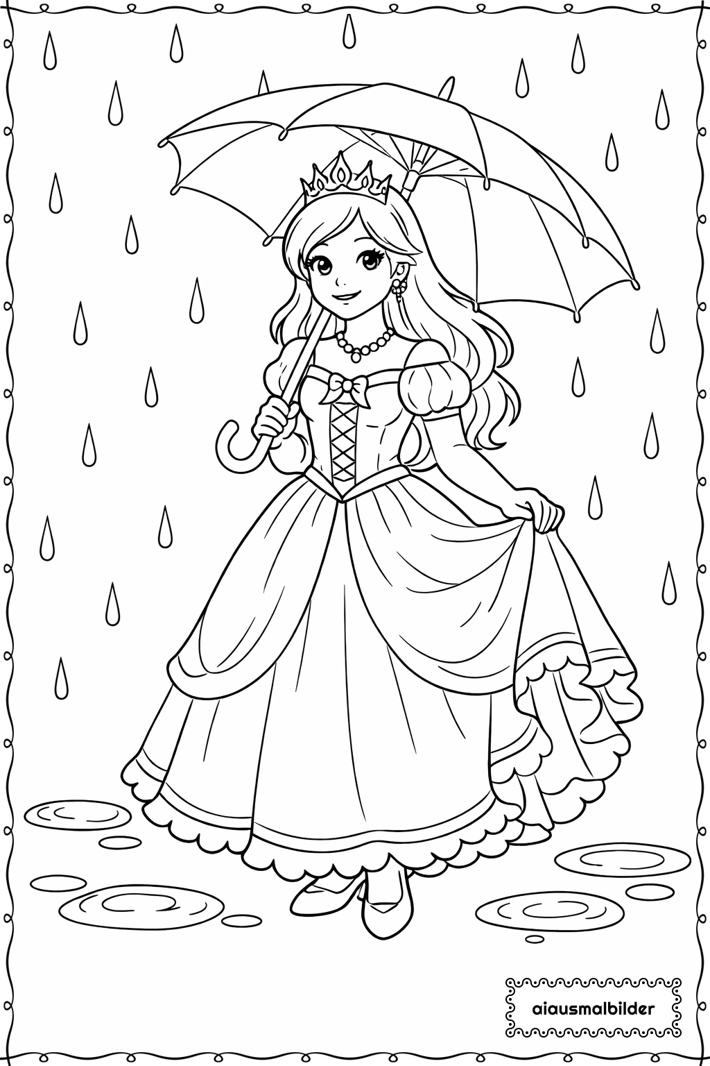 Prinzessin im Regen Ausmalseite
