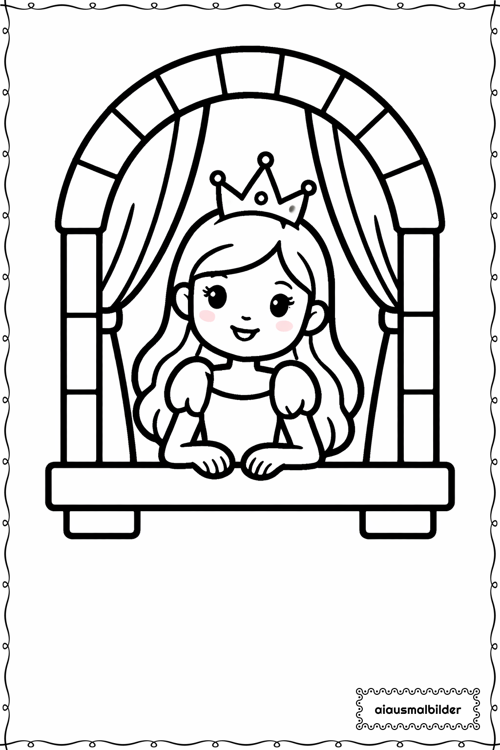  Prinzessin im Schlossfenster Ausmalseite 