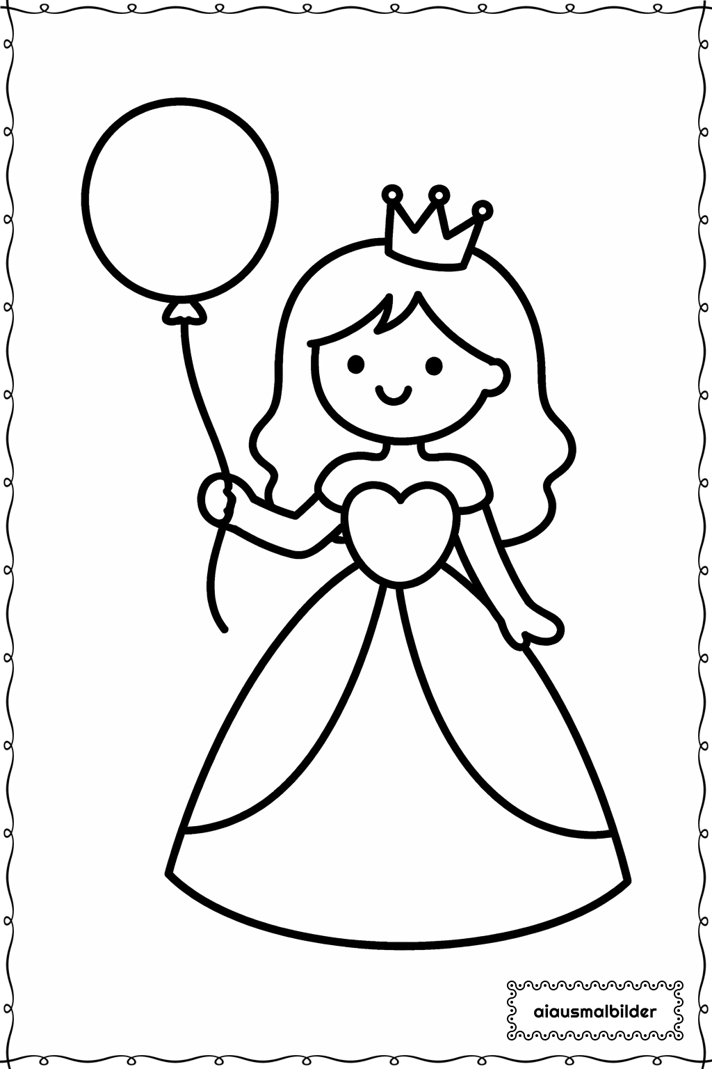 Prinzessin mit Ballon Ausmalseite