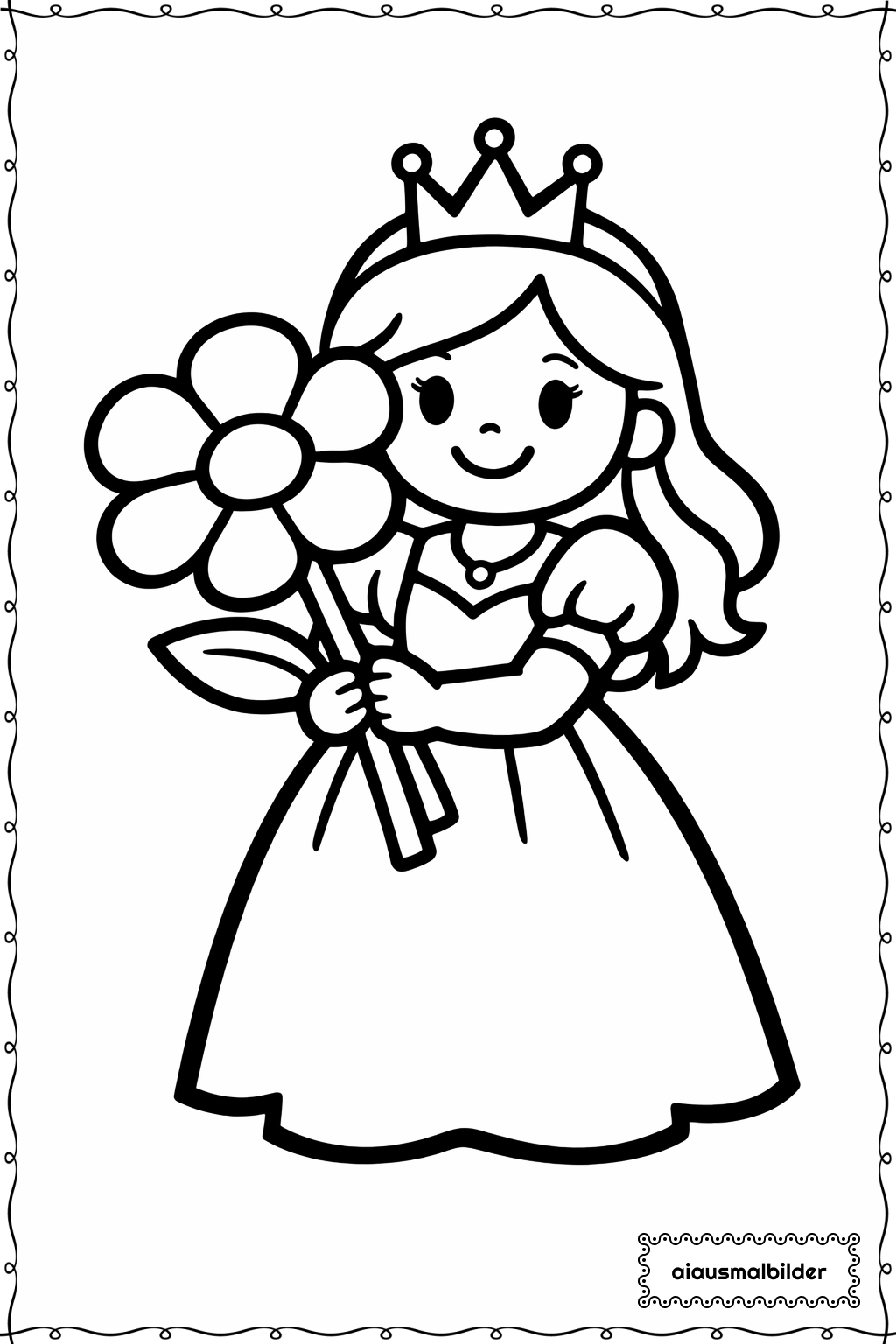  Prinzessin mit Blume Ausmalseite 