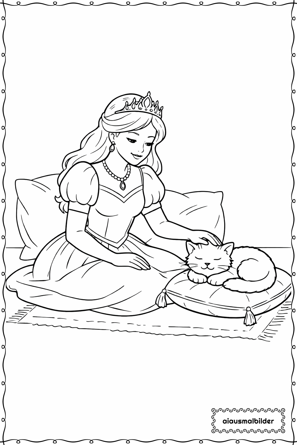  Prinzessin mit Katze Ausmalseite 