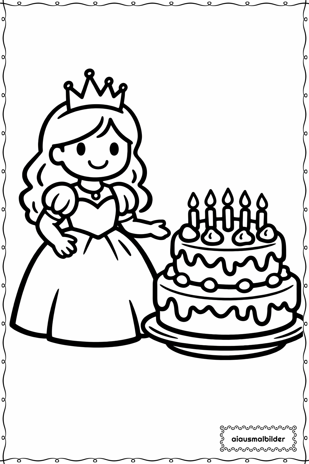  Prinzessin mit Kuchen Ausmalseite 
