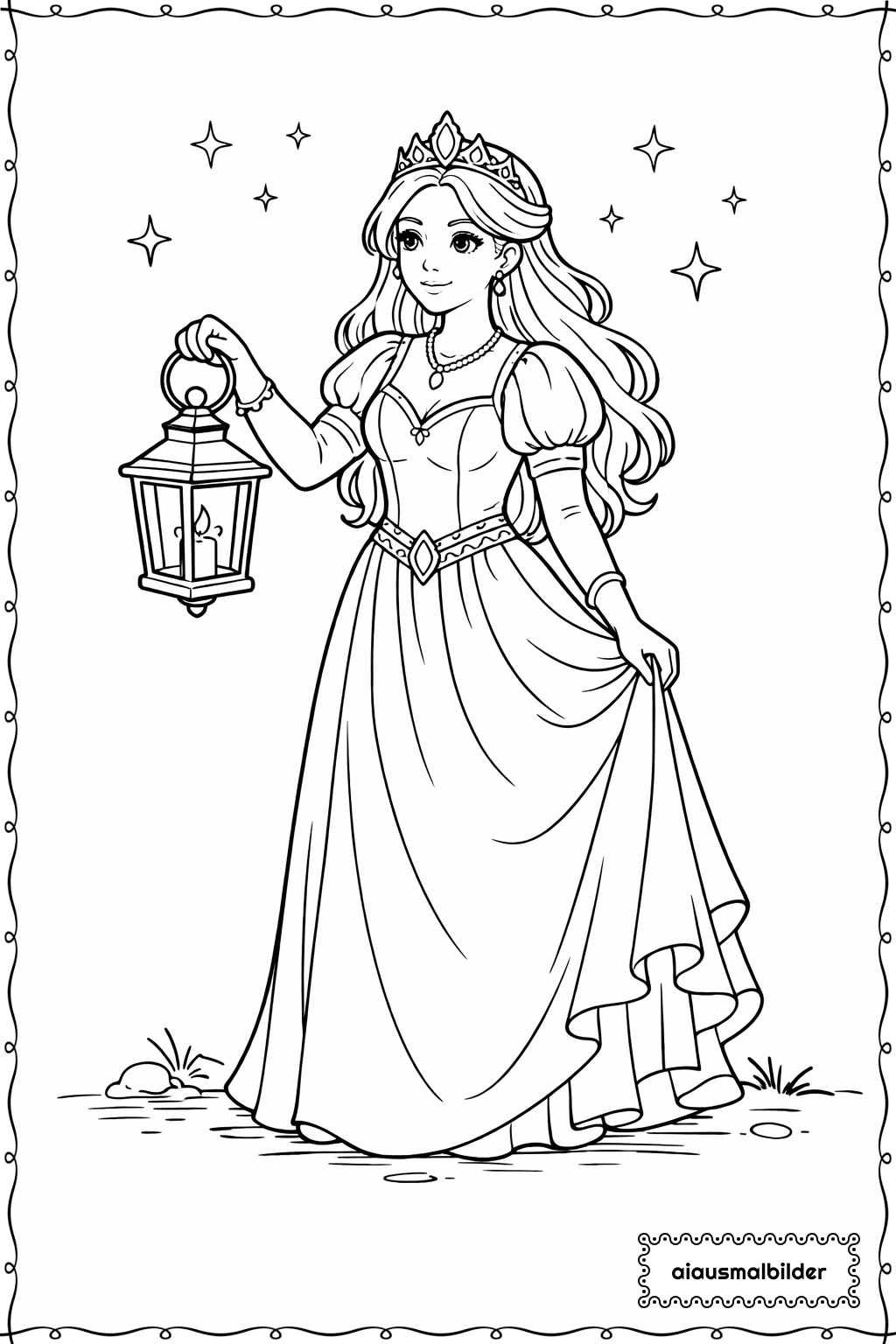  Prinzessin mit Laterne Ausmalseite 