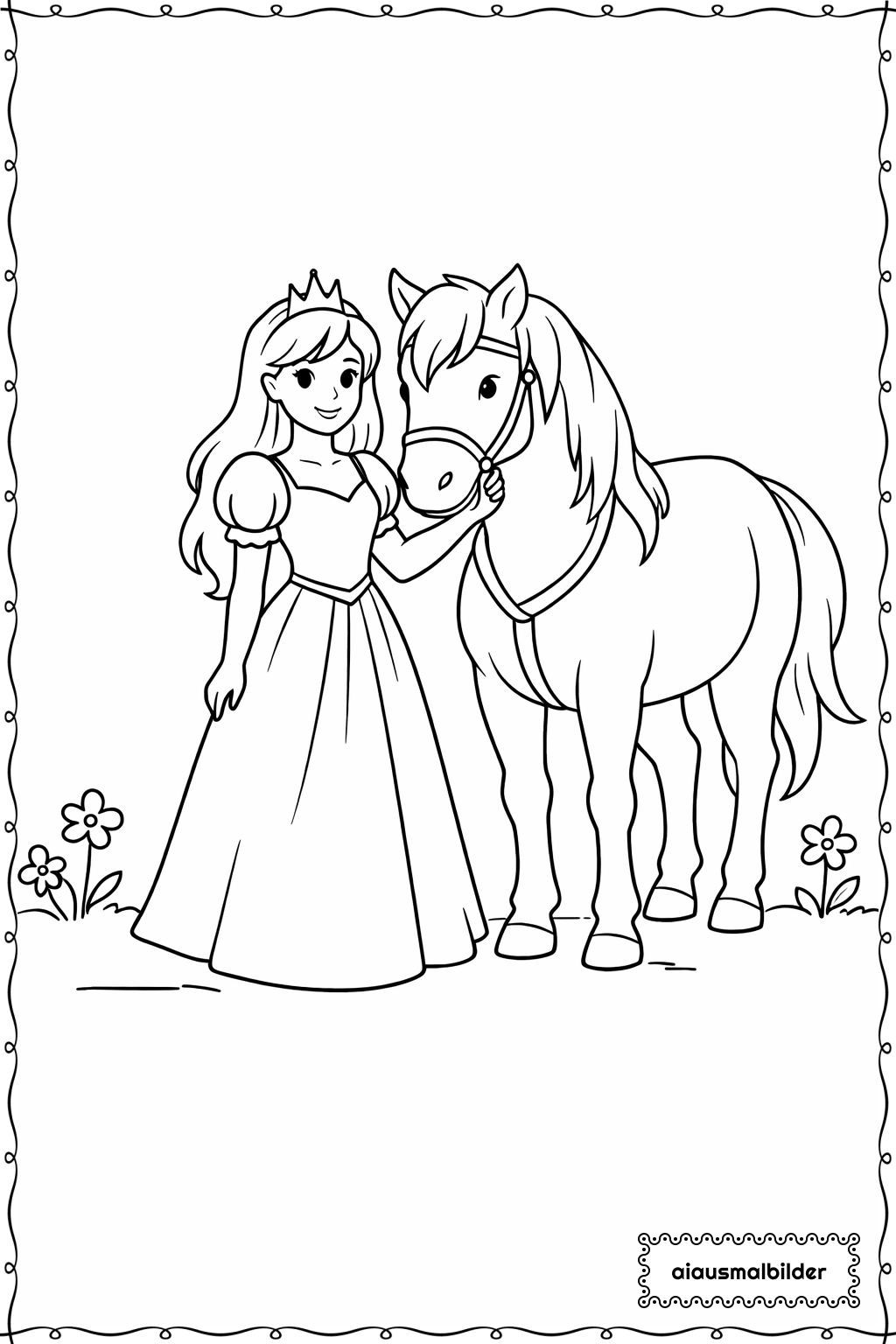  Prinzessin mit Pferd Ausmalseite 