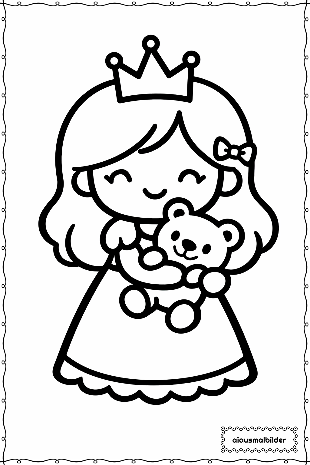  Prinzessin mit Teddybär Ausmalseite 
